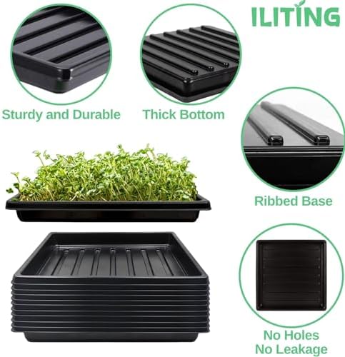 Plant Growing Trays for Seedlings Microgreen Seed Starter Shallow Plants Tray Drip Tray Standard 1010 Tray no Holes 5 Pack Black 10.7 x 10.7 inches Square Trays