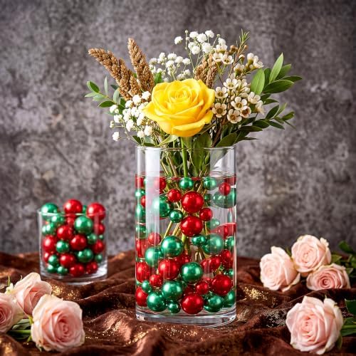 Junkin 300 Pcs Faux Pearl Vase Filler No Hole Beads, Green and Red