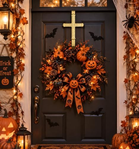 Frienda 15.7" Metal Gold Cross Wreath Hanger for Front Door Wreath Hooks