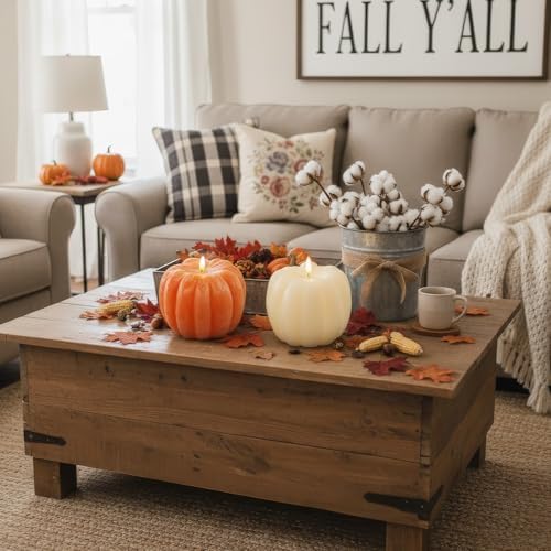 Fall Decor, Fall Decorations for Home, Large Flameless Pumpkin Candle White
