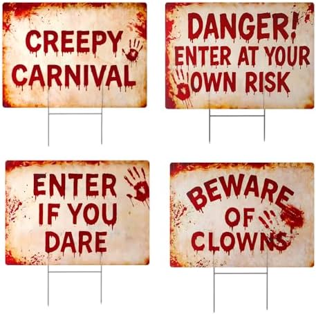 4 Pcs Halloween Clown Plastic Yard Sign, 12 x 16‘’ Garden Stakes