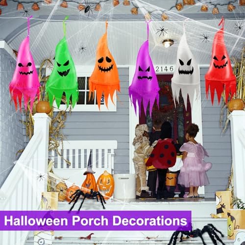 Remote Control - 6 Pcs Halloween Hanging Ghosts with 8 Modes 30 LED Lights,13 FT Long Halloween Decorations Outdoor Hanging Ghosts with Witch Hat,Waterproof for Yard, Lawn, Porch, Garden Tree Outside