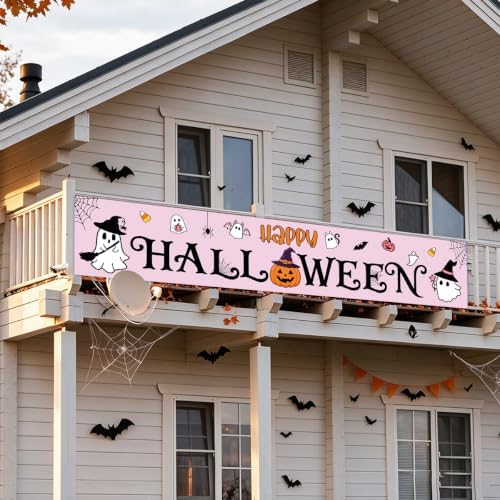 Happy Halloween Banner Outside Halloween Decorations Pink Yard Party Sign