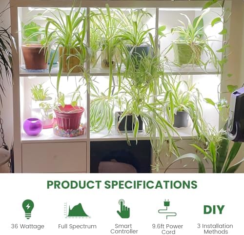 Kullsinss 16in Grow Light Strips for Indoor Plants, 6000K 24W Full Spectrum