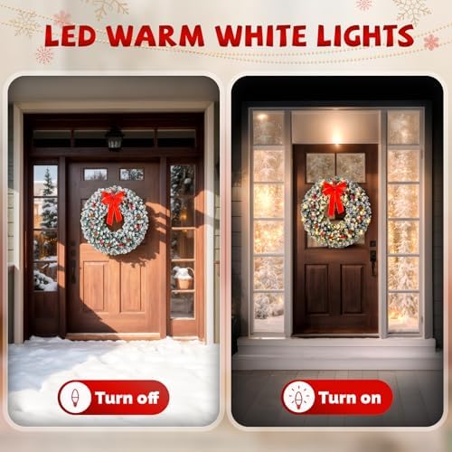 VINGLI 24" Battery Operated Pre Lit Christmas Wreath with 50 LED Lights