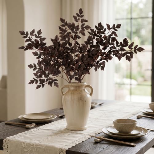 PERFNIQUE 3 Pack Artificial Plum Cimicifuga Leaf Sprays, 32" Faux Ramosa Branches for Vase, Fall Floral Stems for Table Centerpiece, Farmhouse, Wedding, Mantel, or Halloween Decor