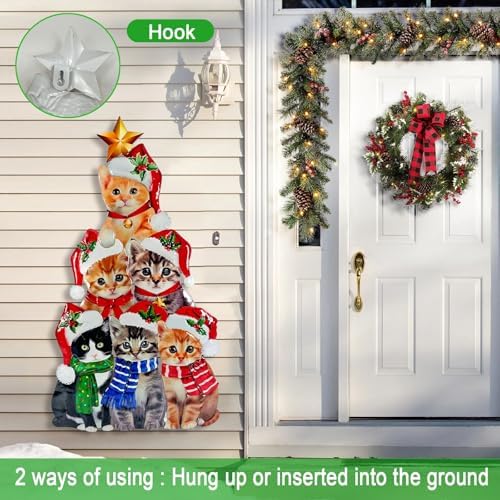 Outdoor Christmas Decorations Garden Stakes,Metal Cat Tree Yard Sign Decor