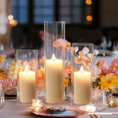 Fixwal 12pcs Clear Glass Cylinder Vases, 4, 6, 8, 10 Inch Tall