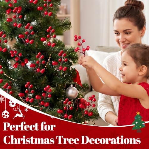 40 Pack Christmas Tree Decorations Artificial Berry Stems, 6.5 Inch Red Berry Picks for Burgundy‑Tone Holly Berry Branches Xmas Winter Holiday Home Centerpieces, DIY Flower Arrangements, Wreath Craft