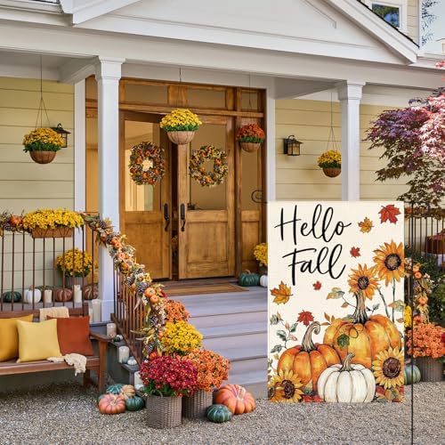 AVOIN colorlife Pumpkins Hello Fall Garden Flag 12x18 Inch Outside