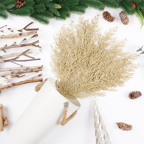 Christmas Glitter Berries Stems 16pcs Artificial Berry Picks for Christmas Tree Ornaments fillers, DIY Xmas Wreath, Crafts, Garland, Holiday, Party, Wedding and Home Decoration (Gold)