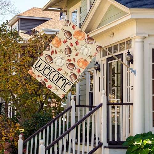 Football Pumpkin House Flag Large Double Sided Yard Decor 28X40In
