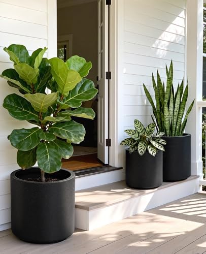 homenote 13.2/10.5/8.5 Inch Large Plastic Flower Pots with Drainage (3 Pcs)