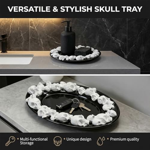 Wowagoga Gothic Skull Decorative Tray, Black Resin Vanity Tray