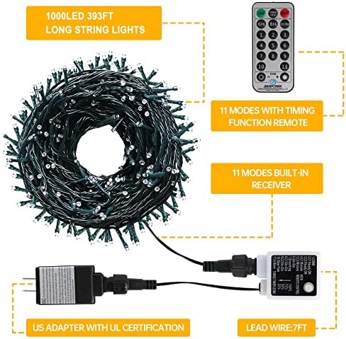 HAILI XMGQ 1000Led Christmas Lights Outdoor, 11 Lighting Modes Waterproof