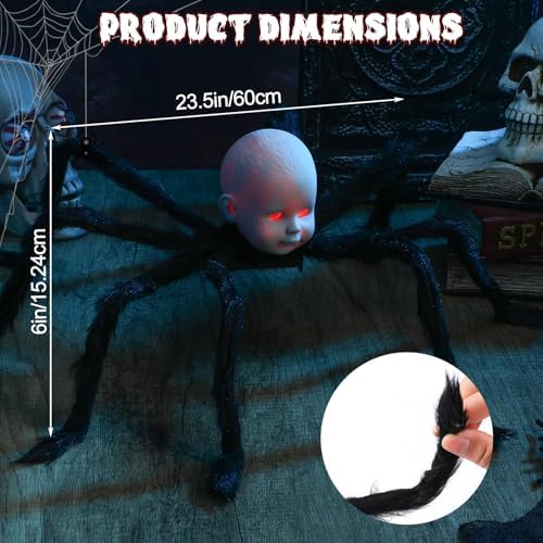 Suzile 3 Pack Halloween Doll Head Spider Light up Creepy Outdoor Decor