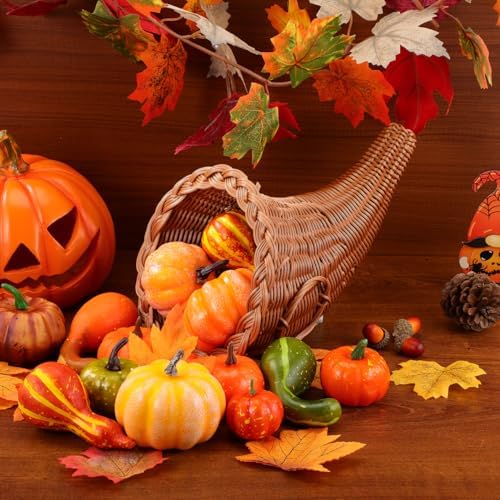 FAVOMOTO Cornucopia Basket, Christmas Rattan Storage Wicker Serving Platter Fall Harvest Decorative for Thanksgiving Christmas Table Centerpieces