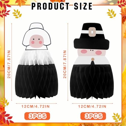 Fourluoo 6 Pcs Fall Pilgrim Honeycomb Centerpiece, Thanksgiving Table Decor