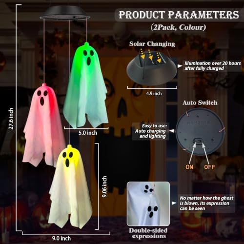 Halloween Decorations Outdoor 2Pack Solar Hanging Ghost Lights