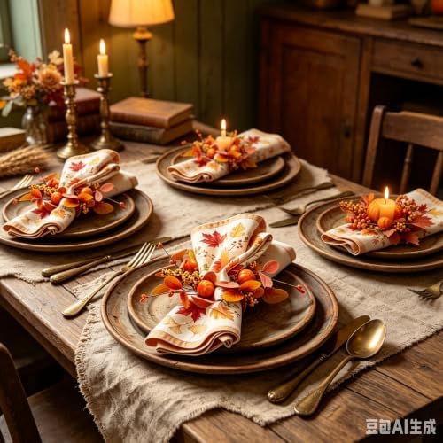 12 Pcs Fall Napkin Rings Artificial Maple Leaf Pumpkin Berry Ginkgo Leaf Wreath Napkin Ring Holder Buckles for Thanksgiving Autumn Harvest Wedding Family Dinner Party Table Decoration Supplies