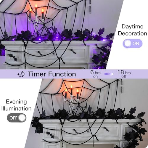 suddus Halloween Garland with Lights Black Maple Leaves Battery Operated