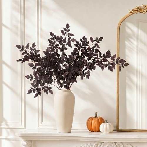 PERFNIQUE 3 Pack Artificial Plum Cimicifuga Leaf Sprays, 32" Faux Ramosa Branches for Vase, Fall Floral Stems for Table Centerpiece, Farmhouse, Wedding, Mantel, or Halloween Decor