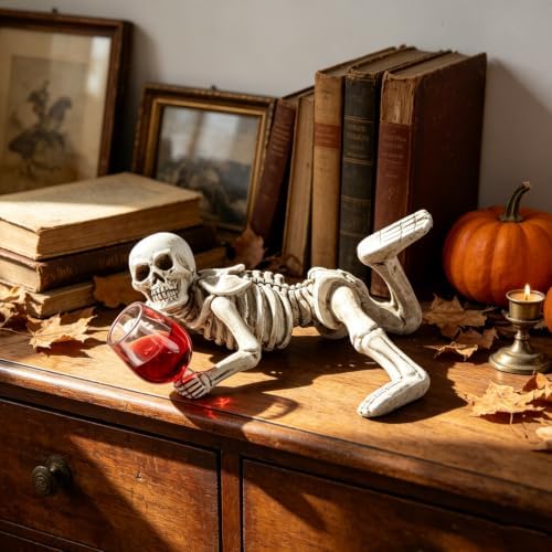 Halloween Decor Skull Statue Red Wine Cup Resin Skeleton Figurine