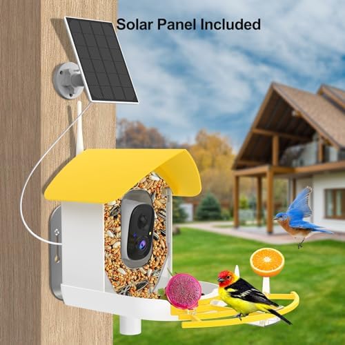 Fazoxo Bird Feeder with Camera,Birds House Camera,Solar Powered,Yellow