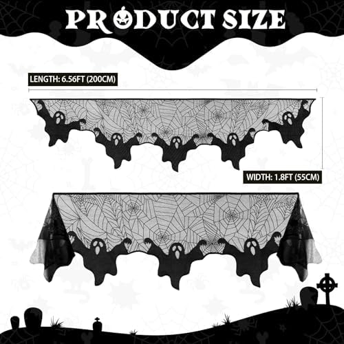 AerWo Halloween Decorations Indoor Ghost Spiderweb Fireplace Mantel Scarf