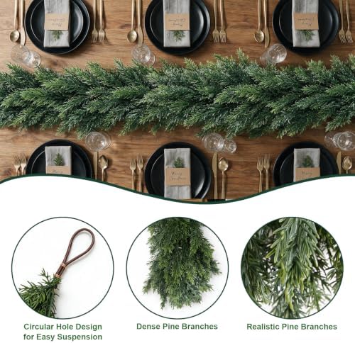 12FT Christmas Cedar Garland,Real Touch Soft Greenery Christmas Decorations