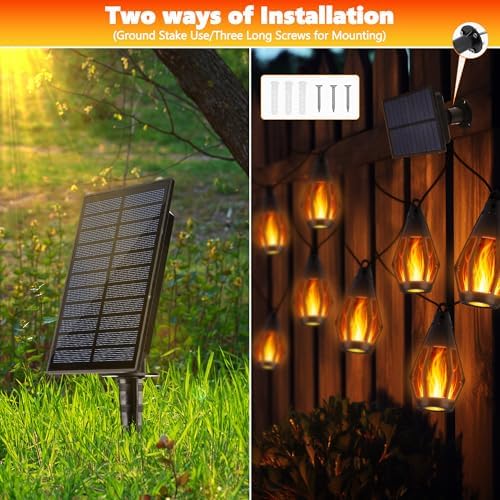 iBaycon Solar Flame String Lights, 27FT 10 LED Bulbs Waterproof, Warm White