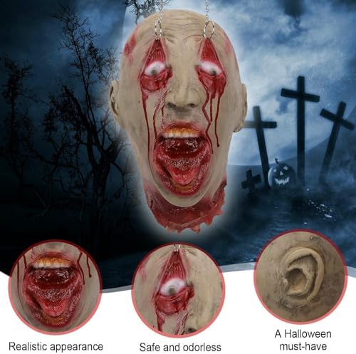 Bulex Severed Head Zombie Decorations Scary Halloween Realistic Props Hanging Bloody Head Haunted Party Décor