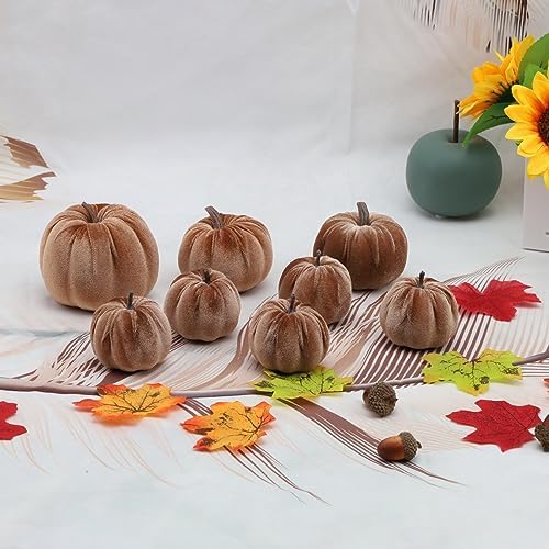 Woration 8pcs Velvet Champagne Pumpkins Artificial Home Party Decorative