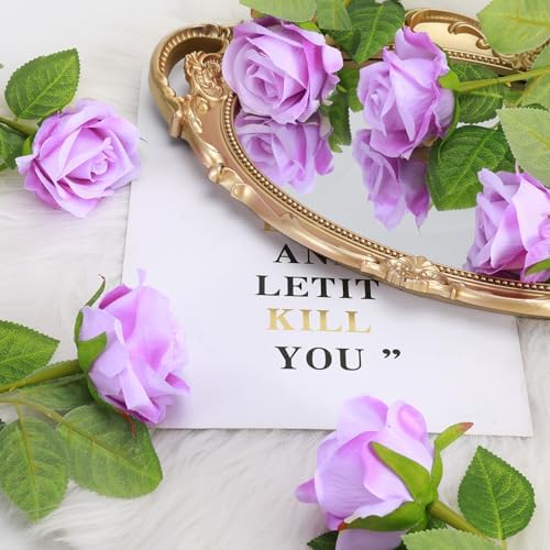36 Pcs Silk Purple Rose Bouquet Bridal Artificial Flowers