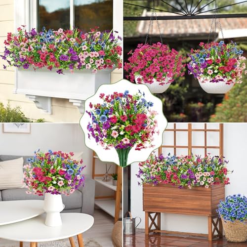 20 Bundles Artificial Flowers for Outdoors Fake Plants, Mixed