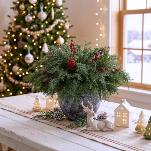 Lifelike Touch Cedar Stems Artificial Norfolk Pine Branches for Vase Decor