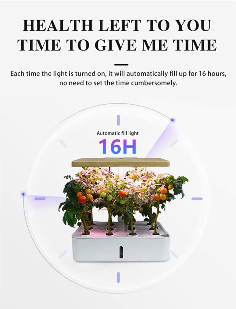 Indoor Hydroponic Growing System with LED Light, Wooden Top Cover, Touch Control, White Base