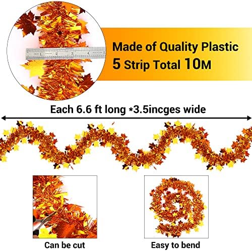 DIYDEC 33ft Thanksgiving Fall Tinsel Garlands Golden Copper