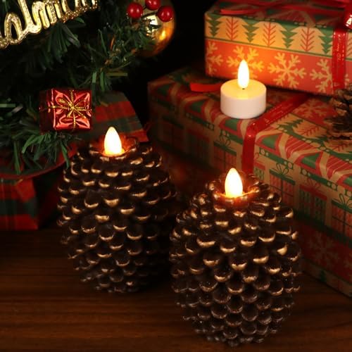 Eldnacele Pine Cone Flameless Candles Battery Operated with 6 Hour Timer