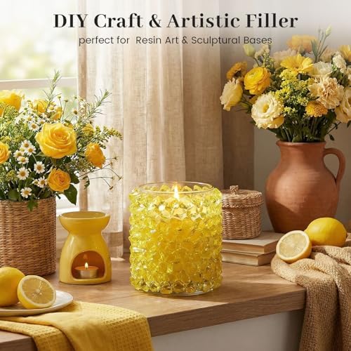 DomeStar Yellow Fake Ice Rocks, 150 PCS Acrylic Crystal for Vase Fillers