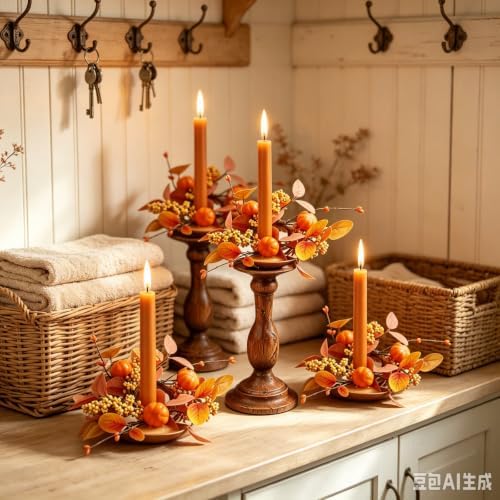 12 Pcs Fall Napkin Rings Artificial Maple Leaf Pumpkin Berry Ginkgo Leaf Wreath Napkin Ring Holder Buckles for Thanksgiving Autumn Harvest Wedding Family Dinner Party Table Decoration Supplies
