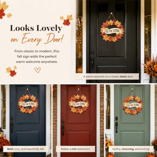 Fall Door Decor Wooden Fall Wreath, Door Hanger Sign for Front Door