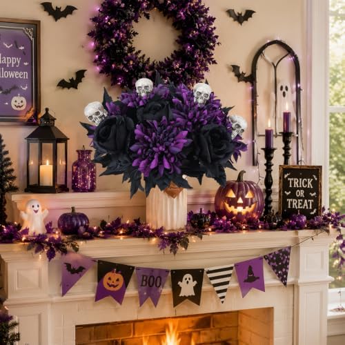 2 Pcs Halloween Flowers Artificial Purple Bouquet for Gothic Decor