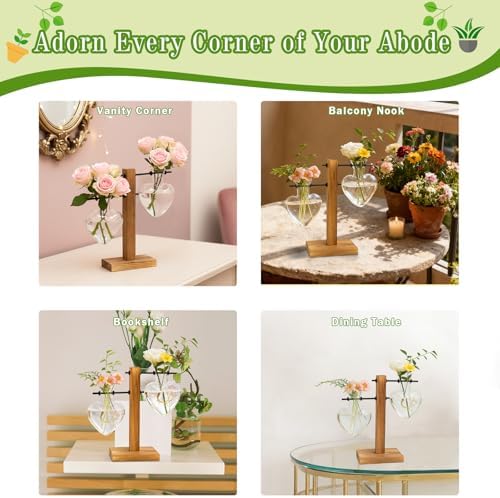 XXXFLOWER Plant Propagation Station Terrarium Wooden Stand 2 Love Bulb Vase