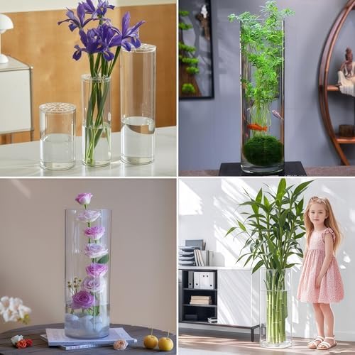 Clear Acrylic Cylinder Flower Vase Large Plastic Centerpieces Vase