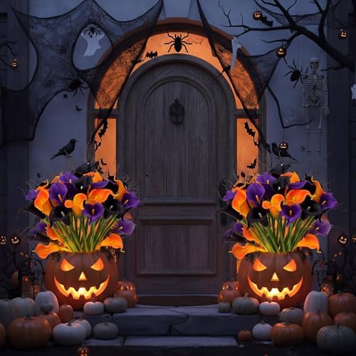 Hoteam 24 Pcs Halloween&Fall Flower Picks 14", Black.Orange,Purple