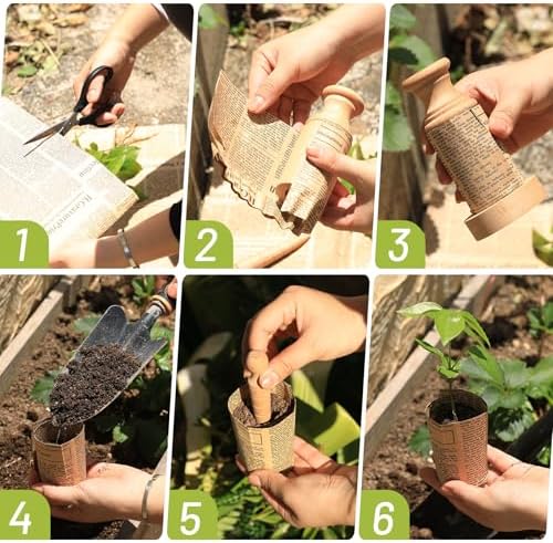 Newspaper Plant Pot Maker Wood Plant Seed Dibber Set Wooden DIY Newspaper Paper Pot Maker for Grow Your Own Seedlings Gardening Seedling Starter Pots Making Tool Paper Pot Press