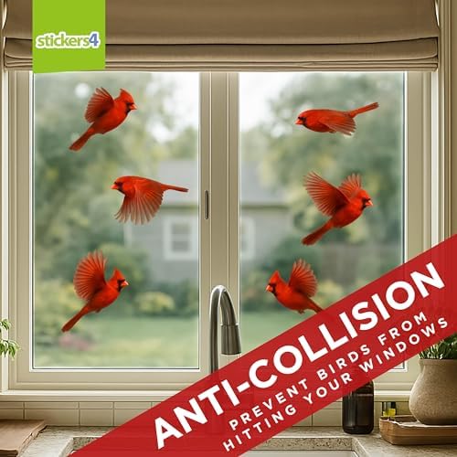Set 6 Cardinal Window Clings for Glass Windows - Cardinal Window Deterrent