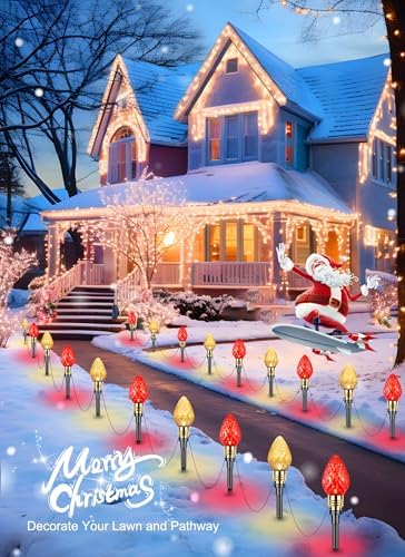 2 Pack Strawberry C9 Christmas Pathway Lights Outdoor, Total 34.8 Feet