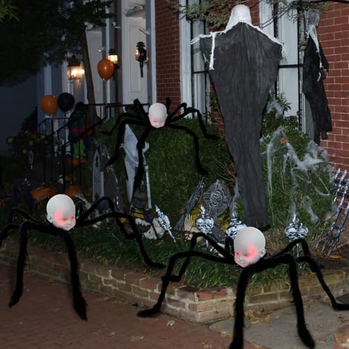 Suzile 3 Pack Halloween Doll Head Spider Light up Creepy Outdoor Decor